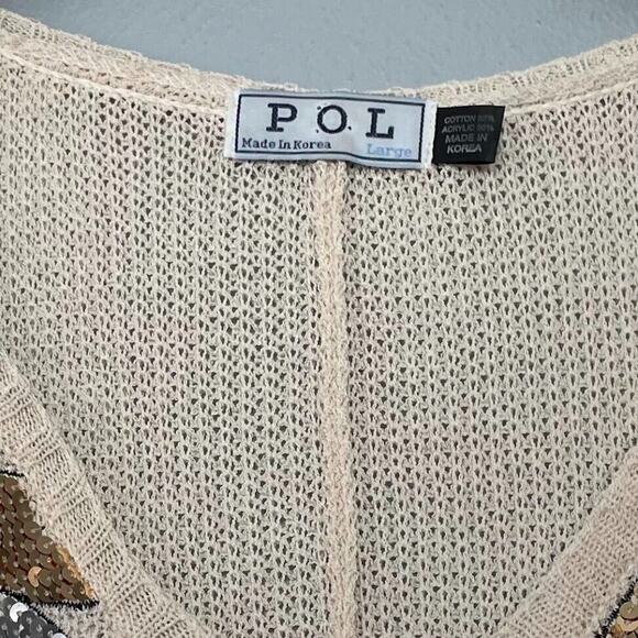Vintage POL Lightweight Size L Beige Embellished Sequin Sweater Glam Grunge Goth - Picture 5 of 9